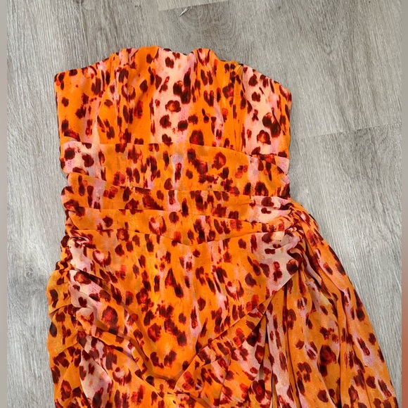 House of Harlow 1960 Orange Leopard Print Mini Dress Ruched Size M - Picture 3 of 5